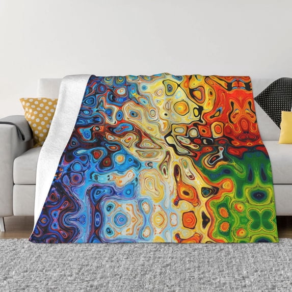 XMXT Throw Blanket, Abstract Structure Pattern Machine Washable Blankets for Sofa, 80 x 60 inches Multicolor