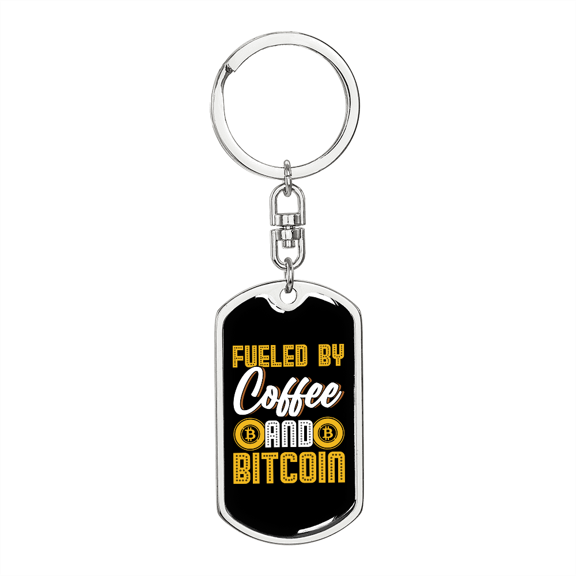 Coffee and Bitcoin Crypto Stainless Steel or 18k Gold Premium Swivel Dog Tag Keychain