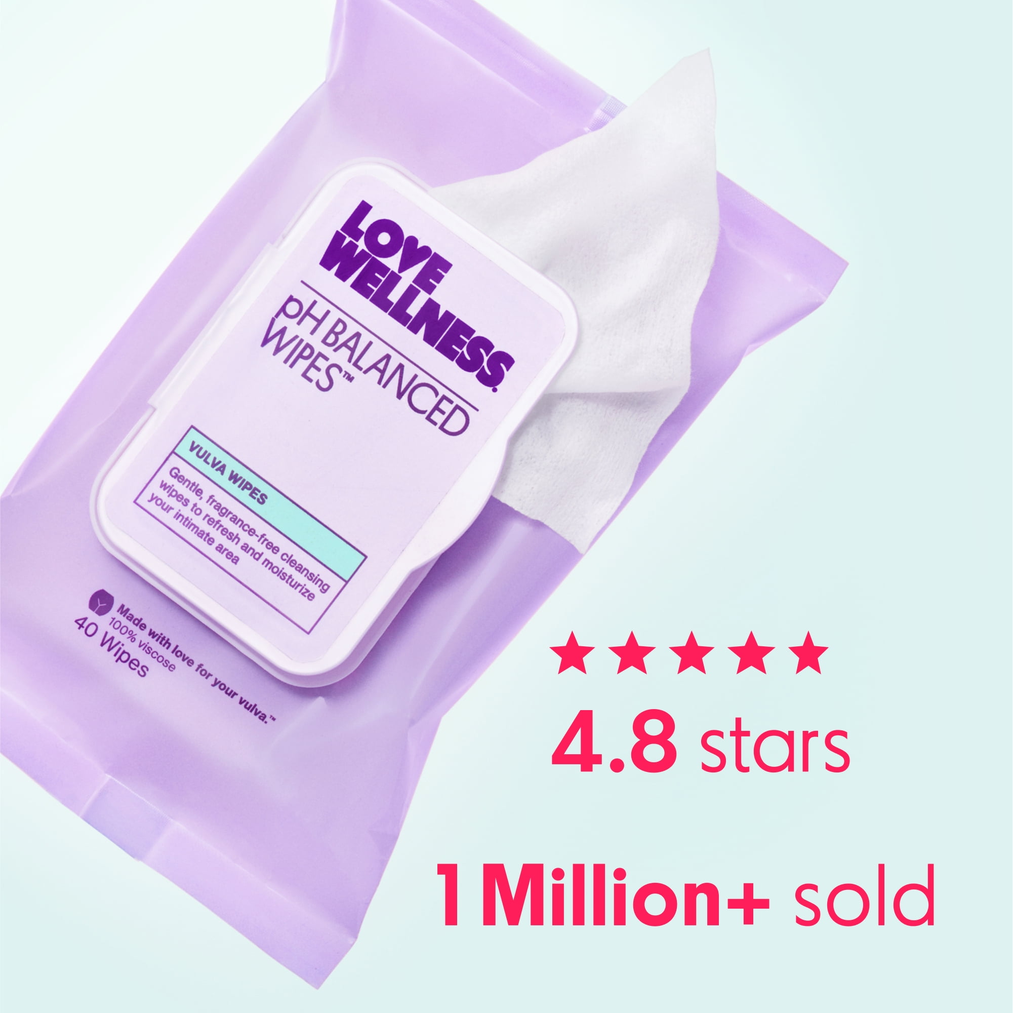 Love Wellness pH Balanced Feminine Wipes, Sensitive Skin, Face & Body, Fragrance-Free, 40 Count