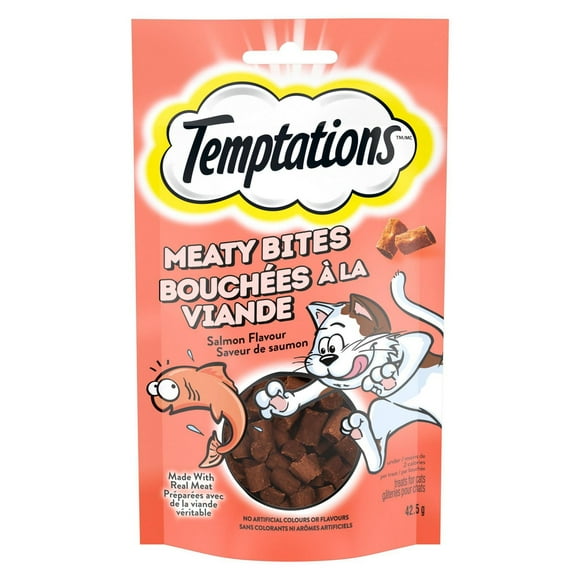 Gâteries pour chats TEMPTATIONS BOUCHÉES À LA VIANDE saveur de saumon 42,5 g