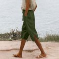 thumbnail image 2 of Khaki Linen Capri Pants for Women Linen Shorts Knee Length Elastic Waist Light Weight Pants Dressy Casual Pedal Pushers with Pockets, 2 of 6