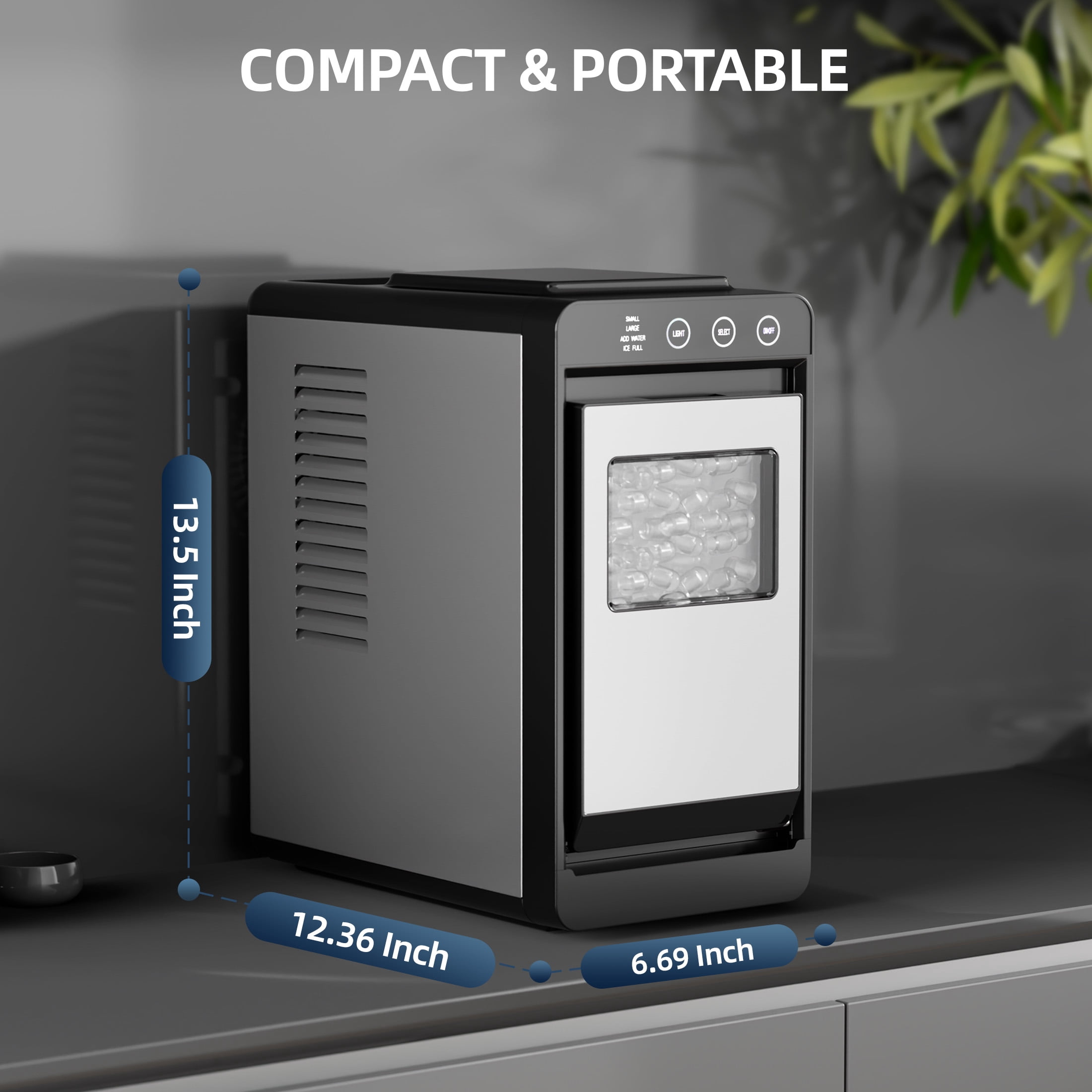 Auseo Countertop Ice Maker Portable, 26 lbs/Day, 8Pcs in 6Mins, Auto-Cleaning, Ice Machine with Ice Scoop, for Home/Office/Party, Silver
