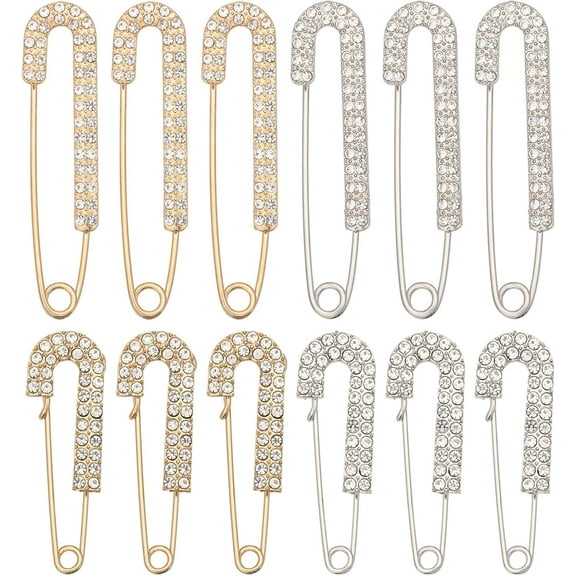 12 Pcs 4 Style Rhinestone Safety Pins Alloy Brooch Pins for Blankets Skirts Sweater Clothing Garment Accessories