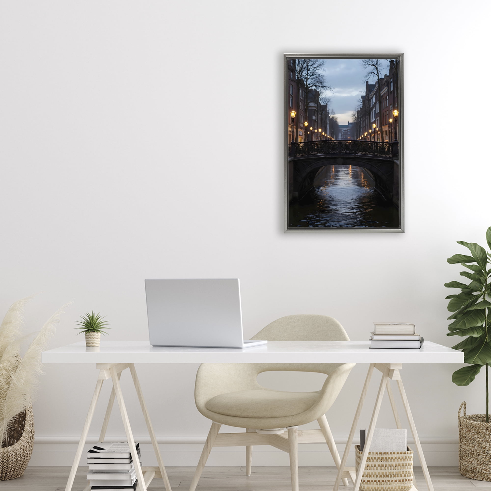 Stupell Industries Lantern Light over Quiet Canal Gray Framed Floater Canvas Wall Art, design by Creative Studio