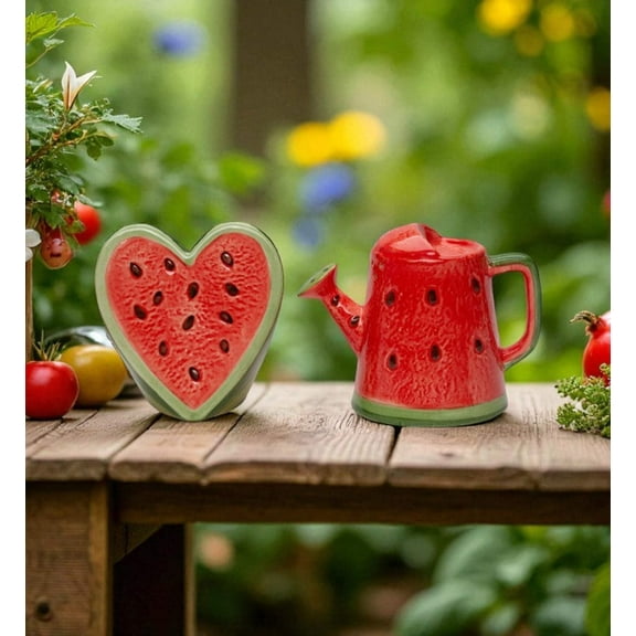 Ceramic Watermelon Heart and Water can Salt and Pepper Shakers, Kitchen Summer Decor, Gift for Her