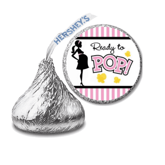 Ready to Pop Baby Shower Hershey's Kisses Stickers, 3/4 inch Round Labels, 100 Count