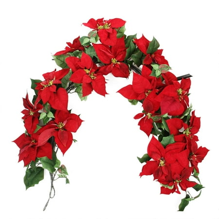  Poinsettia Flowers Artificial Christmas Garland  Unlit  Walmart.com