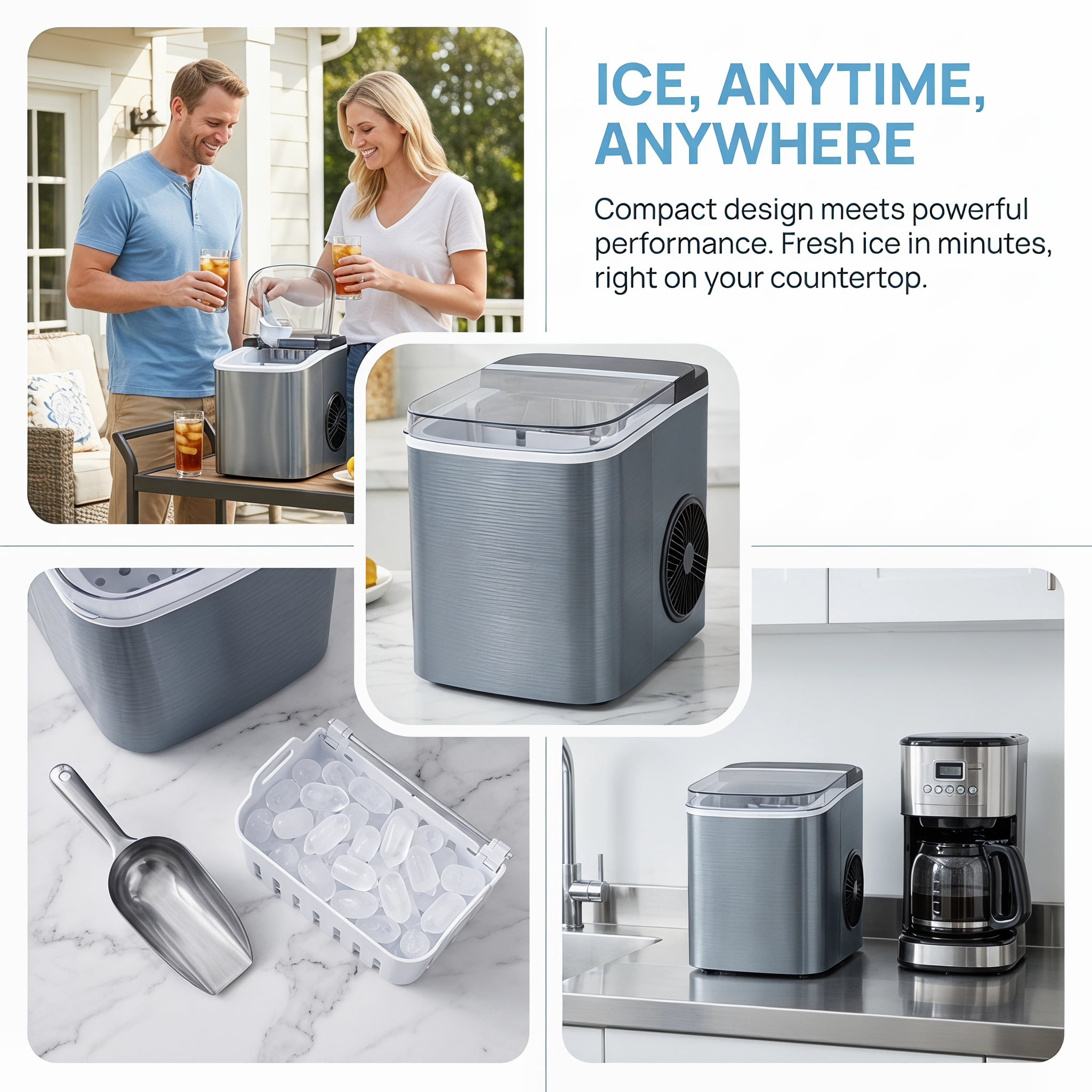 Portable Countertop Ice Maker 26LBS 24H Bullet Ice Machine 9 Cubes in 6 Mins Self Cleaning Ice Cube Maker with Basket Scoop for Home Kitchen Office RV