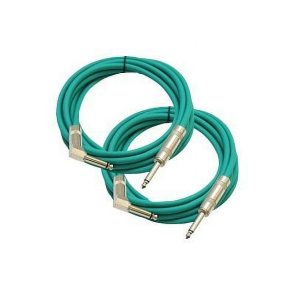 Seismic Audio 2 Pack - 10' Green Guitar Cable TS 1/4" to Right Angle - Instrument Cord - SAGC10R-Green-2Pack