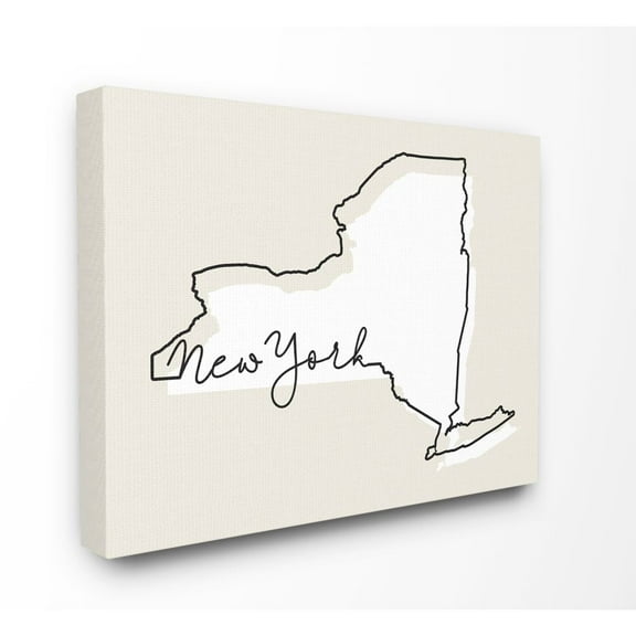 Stupell Industries New York Home State Map Neutral Print Design Canvas Wall Art by Daphne Polselli
