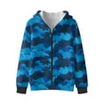 thumbnail image 2 of FUIALDOLG Blue Camo Dinosaur Print Full Zip Hoodie Oversized Boys Cute Winter Jackets with Pockets Casual Long Sleeve Sweatshirts for Boys, Size L, 2 of 7
