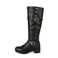 thumbnail image 6 of Knee High Riding Boots Women Vintage Leather Buckle Strap Chunky Heel Dress Long Boots Side Zipper Round Toe Tall Motorcycle Boots Black 9.5, 6 of 7
