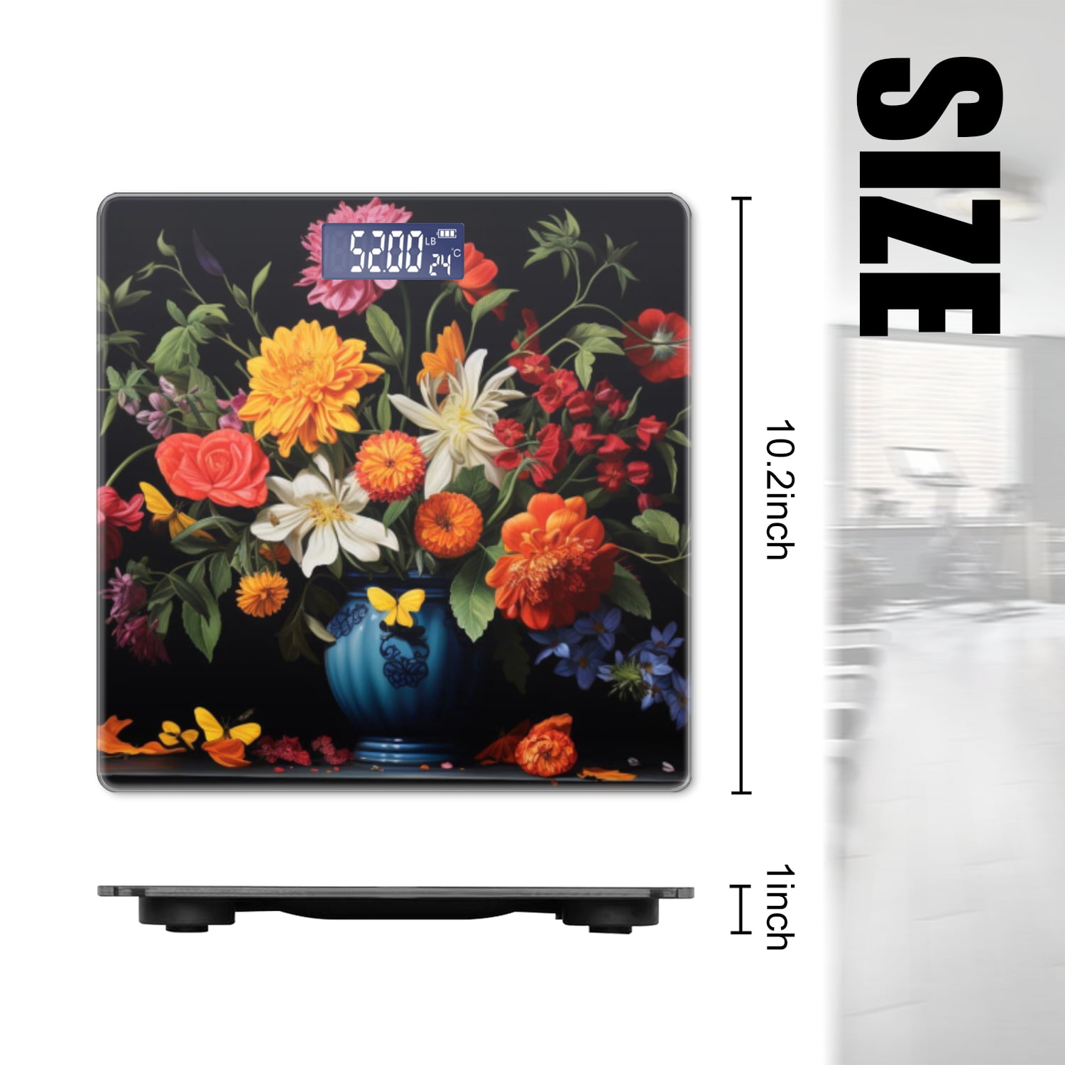 Digital Bathroom Scale with Large LCD Display,High Capacity Scale 400 lbs High Precision body fat scale-Vibrant Painting Of Colorful Flowers In Full Bloom