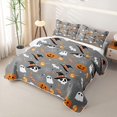 thumbnail image 3 of Homewish Spooky Halloween Themed Twin Quilt Set,Witch Hat Skull Pumpkin Candy Pattern Twin Coverlet Set,Gray Black,2-Piece, 3 of 7