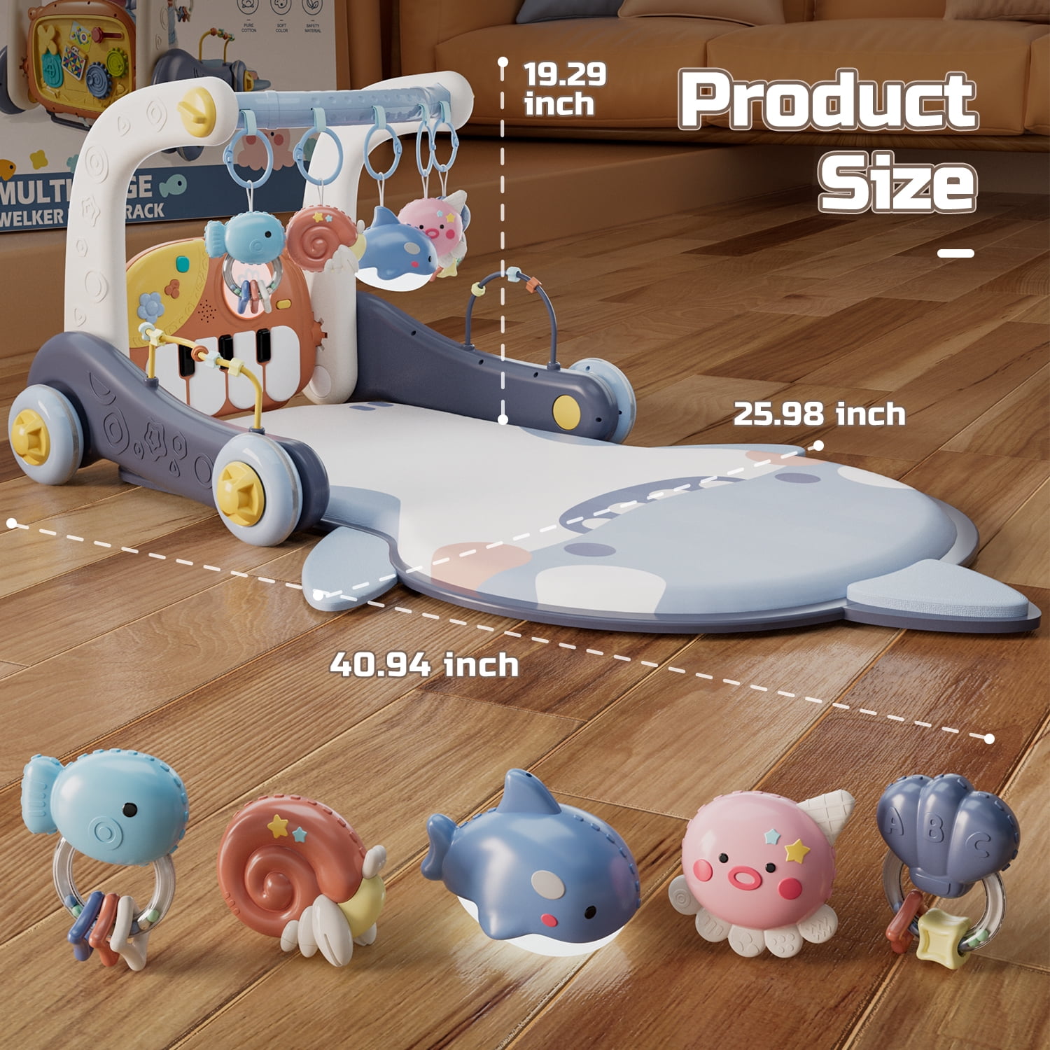 JoyStone 4 in 1 Baby Gym Play Mat & Baby Learning Walker, Activity Mat with Kick and Play Piano for Infant Newborn, Gift 0-12 Months
