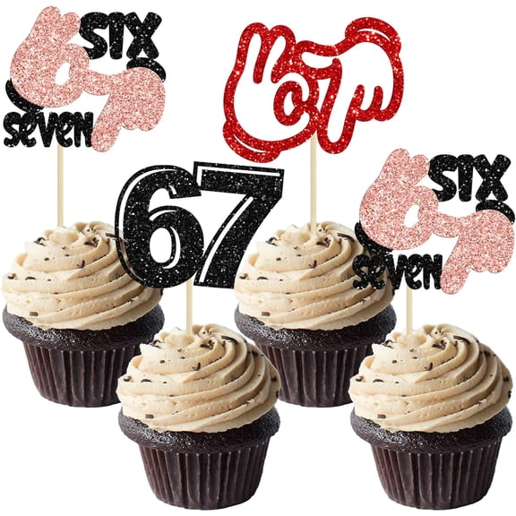 Brand 12Pcs Glitter Multicolor 67th Birthday Cupcake Toppers, Number 67 Cupcake Picks for 67th Birthday Party Decorations