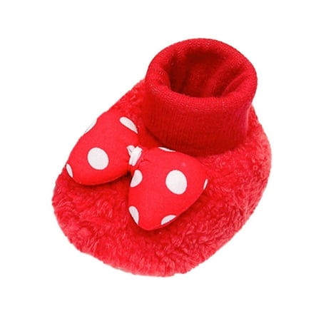 

Winter Children Baby Toddler Shoes Boys Girls Flat Sock Shoes Plush Warm Comfortable Cute Polka Dot Bow