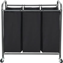Laundry Sorter 3 Section, 3 Bag Laundry Hamper, Rolling Laundry Cart, Laundry Basket with Heavy Duty Lockable Wheels and Removable Bag for Clothes Storage, Black