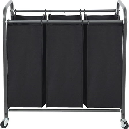 Laundry Sorter 3 Section, 3 Bag Laundry Hamper, Rolling Laundry Cart, Laundry Basket with Heavy Duty Lockable Wheels and Removable Bag for Clothes Storage, Black