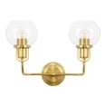 thumbnail image 4 of SAFAVIEH Fenris 2-Light G14 Satin Brass Metal Wall Sconce with Clear Glass Shade, 4 of 6