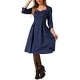 thumbnail image 4 of INSPIRE CHIC Women's Dress Solid Color Sweetheart Neck 3/4 Sleeve A-Line Cocktail Dress XL Dark Blue, 4 of 5