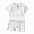 thumbnail image 2 of TOWED22 Toddler Baby Boy Summer Clothes Trucks Letters Short Sleeve T-shirt Top Elastic Waist Shorts Set Summer Outfit 2Pcs(White,3-4 Years), 2 of 5