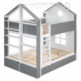 thumbnail image 5 of Full-Over-Full Two-Tone Accent Bunk Bed Frame with Cabinet, Drawers & Shelves, Modern Storage Kids Bed with LED Light Strip, 5 of 10