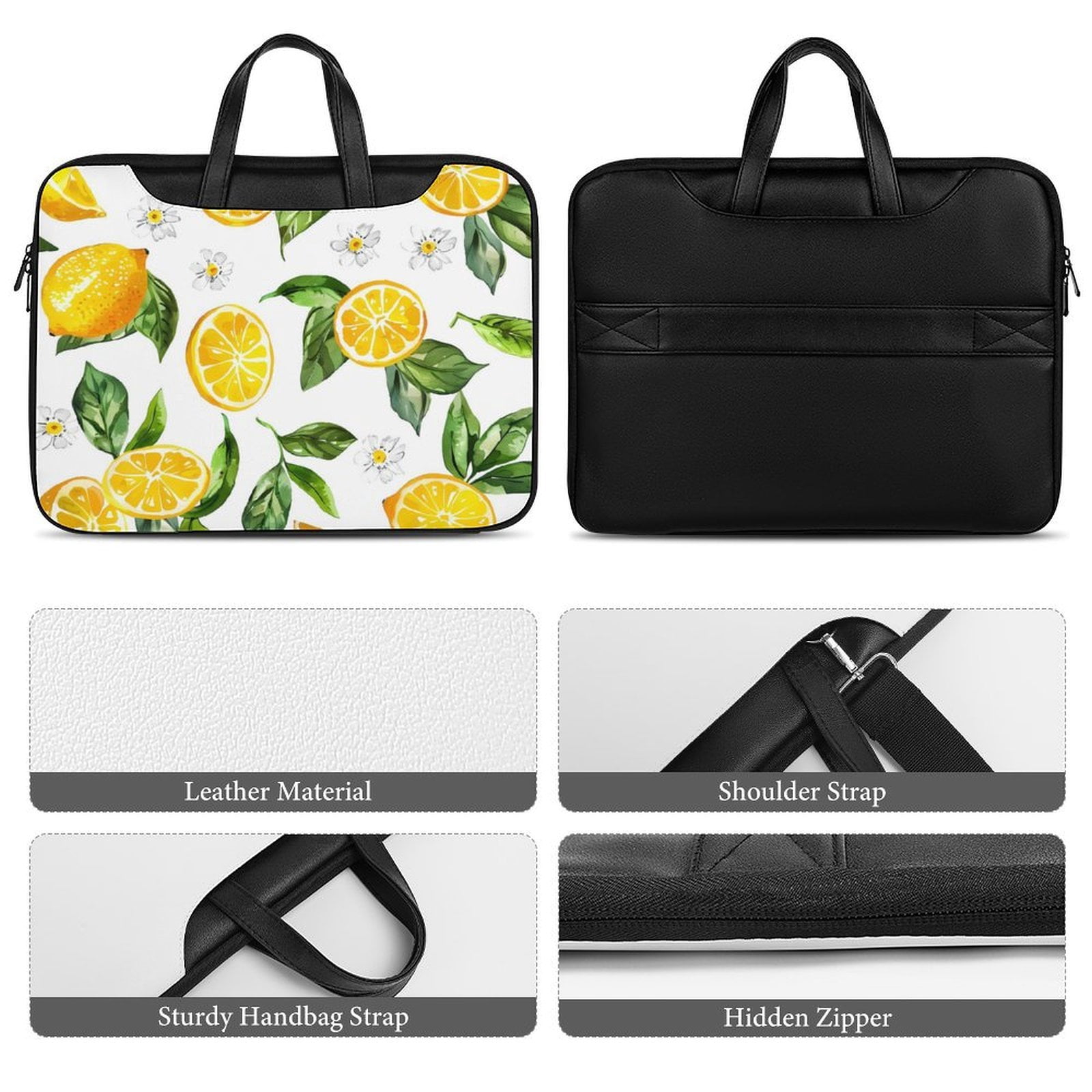 Scratch-Resistant Waterproof Leather Laptop Bag Wear-Resisting Material Dust-Proof Anti-Static Portable Design And Convenient To Carry Watercolor Lemon And Flowers (7) (1) 11×14.6in