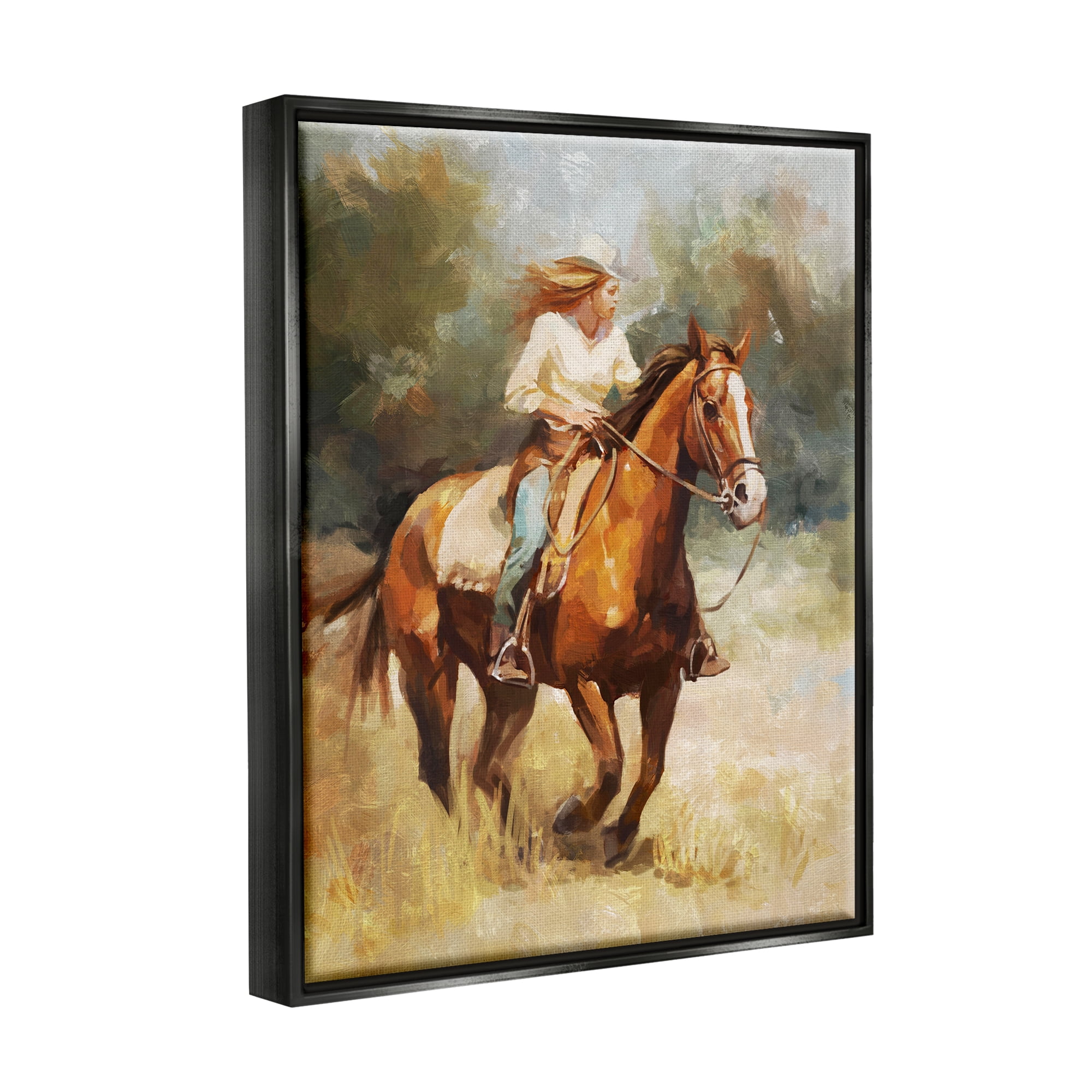 Stupell Industries Galloping Cowgirl Scenery Animals & Insects Painting Black Floater Framed Canvas Art Print Wall Art, 17 x 21