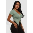 thumbnail image 4 of Drawstring Ruched Front V-Neck Crop Tops - Sage, 4 of 6