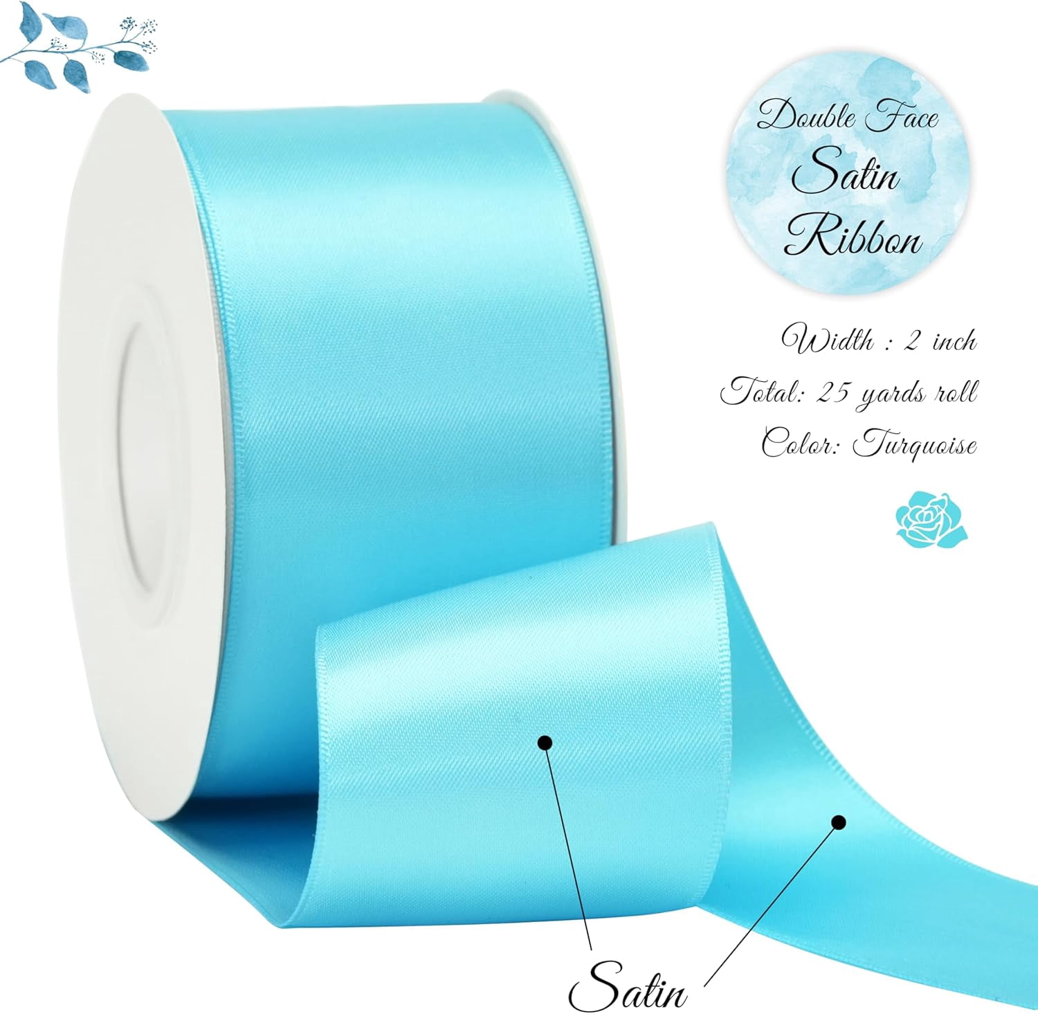 NANAHuang Dusty Blue Ribbon for Tree Thick Double Face Satin Ribbon 2 Inch French Blue Silk Ribbon for Wedding Bridal Bouquet Crafts- 25Yards
