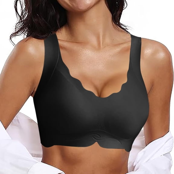 Black Push Up Bras for Women's Seamless Bras No Underwire Scalloped Up Bras Soft Wireless Comfort Bralettes Full Coverage Everyday Bra