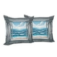 thumbnail image 2 of Ambesonne Ocean Throw Pillow Cover Pack of 2, Historic Window Sea Scenery, 2 Pcs-24" x 24", Sea Blue Coconut and Camel, 2 of 5