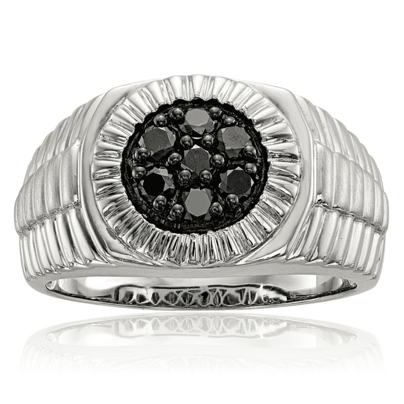 925 Sterling Silver Mens Black Diamond Fashion Custom Engraved Signet Ring Handmade Personalized Monogram Initial Letter Band