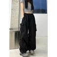 thumbnail image 2 of Pantalones de diseño con estilo de calle para mujer, holgados, rectos, de pierna ancha, con bolsillos grandes, informales, estilo retro, con tobillos atados a la moda, 2 of 6