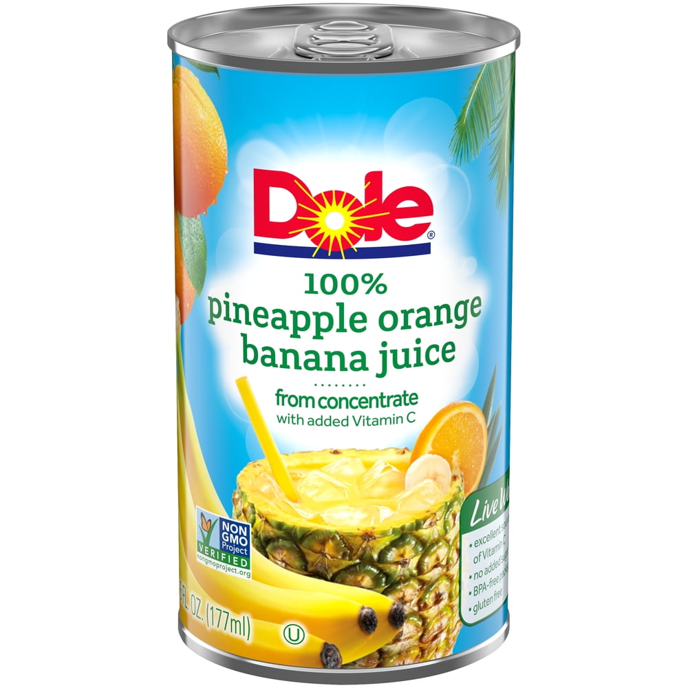 (6 Pack) Dole 100% Pineapple Orange Banana Juice, 6 oz