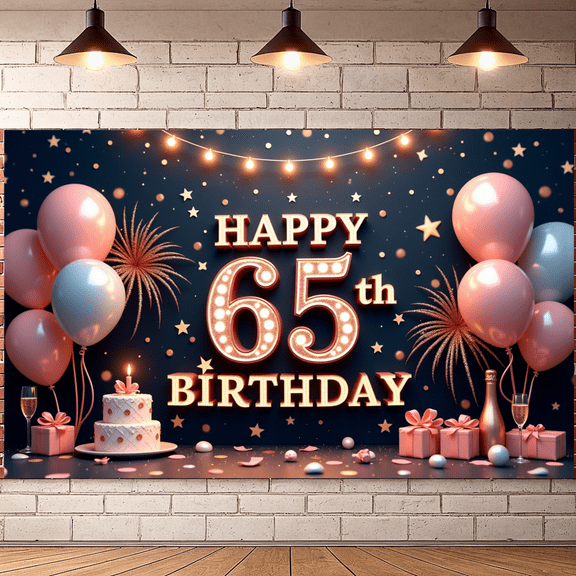 Decorative Design Banner Balloon Decor Confetti Design 65th Birthday Banner for Birthday Celebration Indoor Party Event
