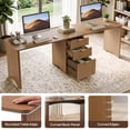 thumbnail image 3 of Bestier 95" 2 Person Computer Desk with Drawers, Fluted Two Person Office Desk, Long Double Writing PC Desk for Home Office, Brown, 3 of 9