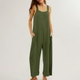 thumbnail image 2 of safuny Women's Cotton Jumpsuit Overalls Clearance Solid Comfy Trousers Fashion Clothing Baggy Pocket Sleeveless Leisure Loose Button Retro Summer Army Green XL, 2 of 7