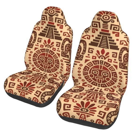 Traditional Pre-Columbian Aesthetic Design Car Seat Cover 2 Pcs Auto Front Bucket Seats Protector Cushion Universal Vehicle Truck SUV