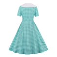 thumbnail image 5 of Women's Retro 1950s Cocktail Dress Lapel Button Plaid Short Sleeve A Line Swing Midi Prom Tea Dresses with Belt, 5 of 8
