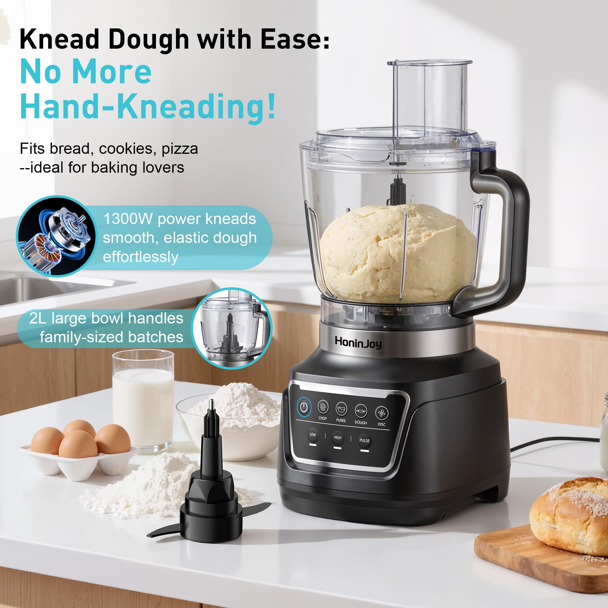 HoninJoy All-in-One Blender & Food Processor, 4 Preset Auto-iQ Programs, Best for Smoothies,Cookie Dough, Salsas, Cole Slaw & More