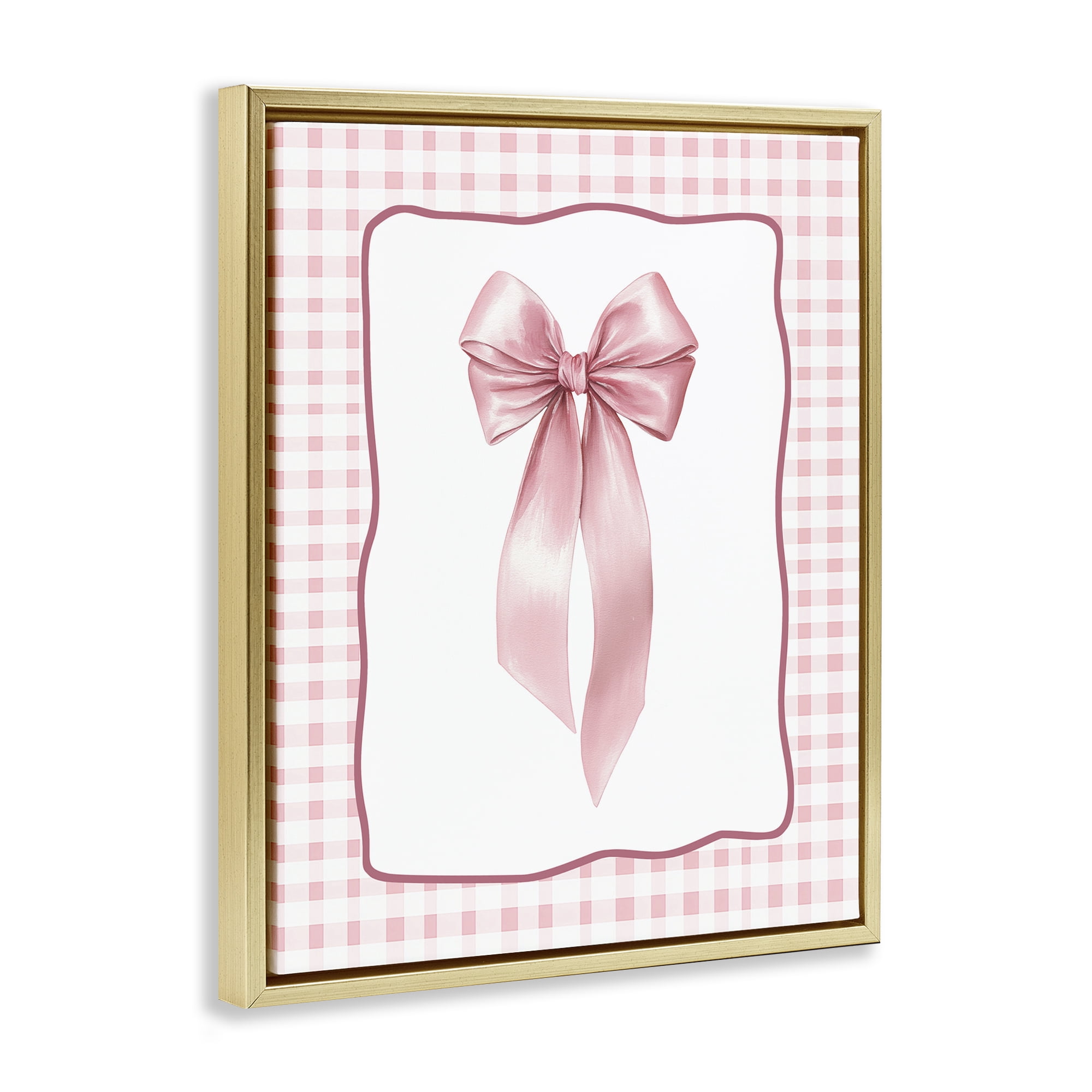 Stupell Industries Pink Gingham Ribbon Gold Framed Floater Canvas Wall Art, design by Christine Simpson Art