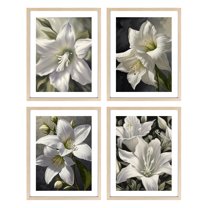 White Magnolia Wall Art Set of 4 Framed Lotus Artworks Floral Botanical Painting Abstract Flower Artwork Wall Decor for Bedroom Living Room Bathroom Office