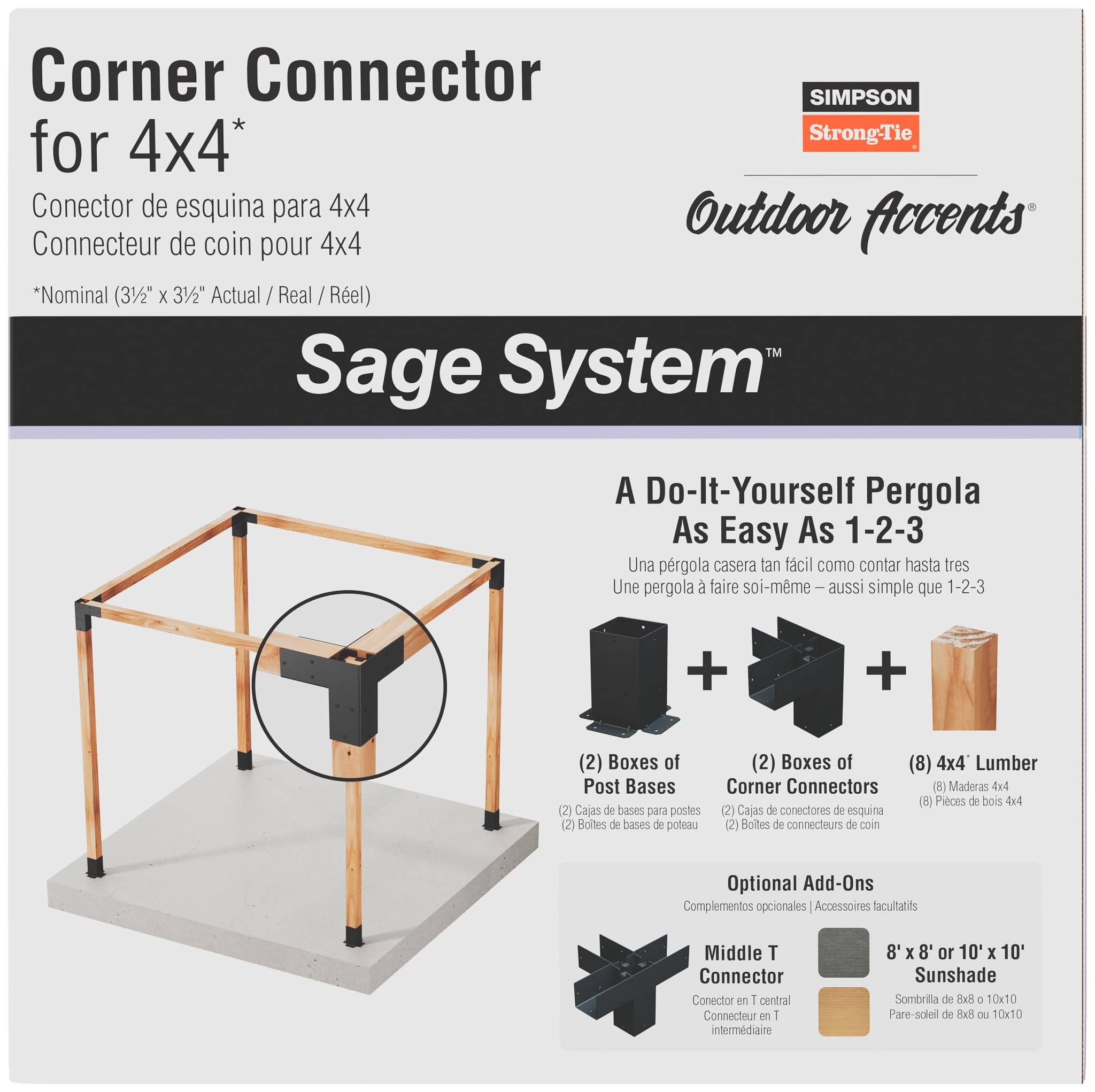 Simpson Strong-Tie SAGE-C44-KT2 Outdoor Accents Sage System Black Powder-Coated Corner Connector for 4x4 Lumber with Included Color-Matched Connector Screws Pack of 2