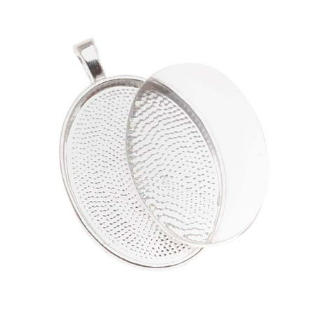 - Silver Plated Oval Bezel With Glass Oval Cabochon 22x30mm - Pendant Set