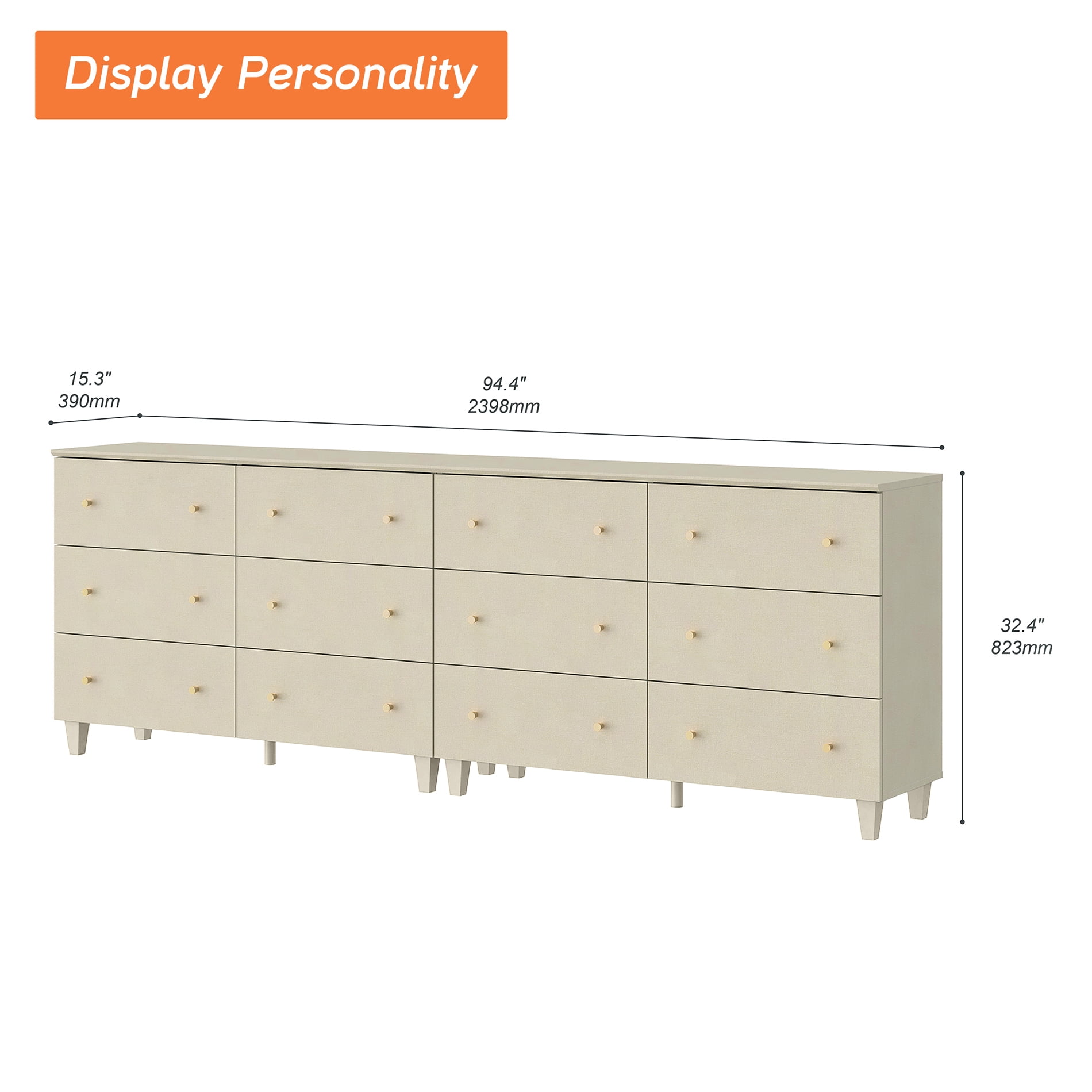 Set of 2 Sideboards with Drawers for Bedroom Living Room, Beige Wood Dressers Freestanding Storage Organizer for Nursery Closets, 32.4" H, 2 Packs
