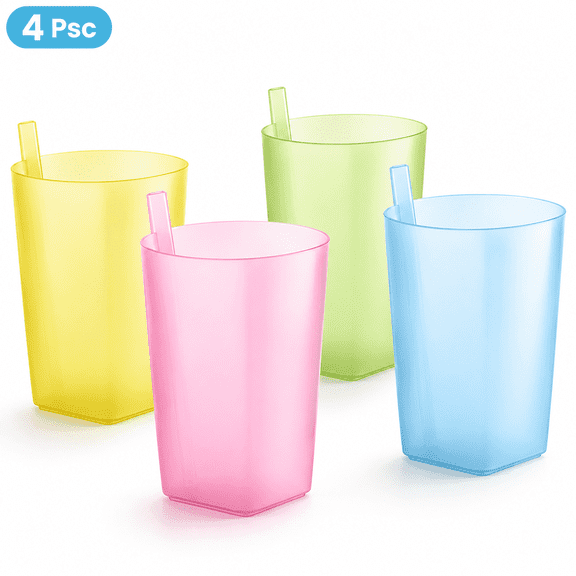 ABCISI Sippy Cups with Built-In Straws, Reusable Plastic Drinking Cups, Stackable Sip Cups for Water, Juice and Milk, Home, Travel, Picnic and Outdoor Use, 5 Inch, 4 Pcs