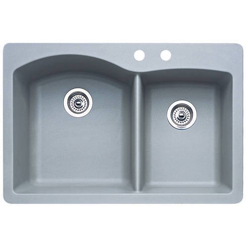 blanco 440214-2 diamond 2-hole double-basin drop-in or undermount granite kitchen sink, metallic grey