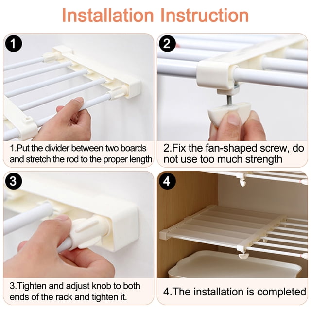 Adjustable Telescopic Storage Rack Cupboard Wardrobe Closet Divider Partition Shelf, Easy Installation, PP Material Prevents Items From Falling Off, Strong Load Capacity